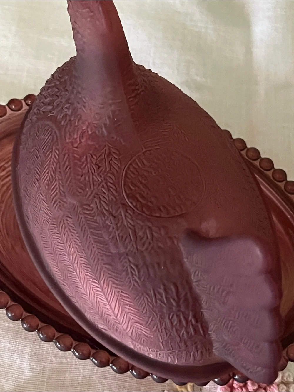 Matte Burgundy Glass Hen on Nest Covered Dish Farmhouse Decor